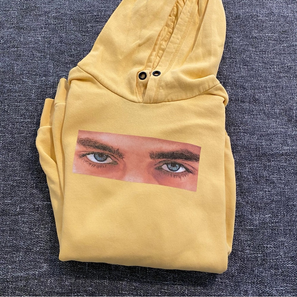 Bershka Men Yellow Eye Graphic Hoodie